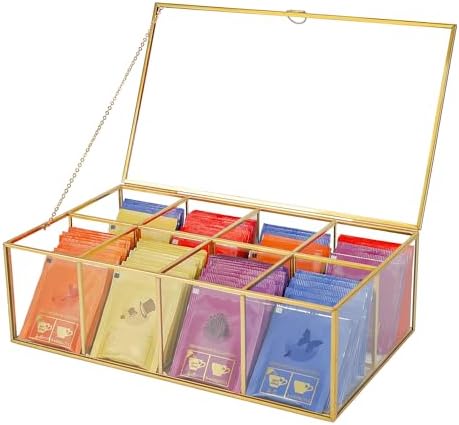 REDHUGO Glass Tea Bag Organizer, 8-Compartment Tea Storage Box, Gold by REDHUGO