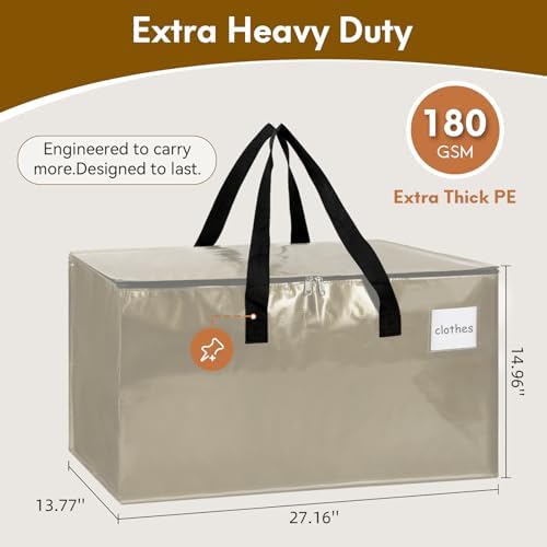2-Pack Extra-Large Heavy-Duty Storage Totes with Reinforced Handles, Durable Zippers & Waterproof Material — Perfect for Space-Saving, Moving, Shipping and Travel (Smoked Gold) - Image 2