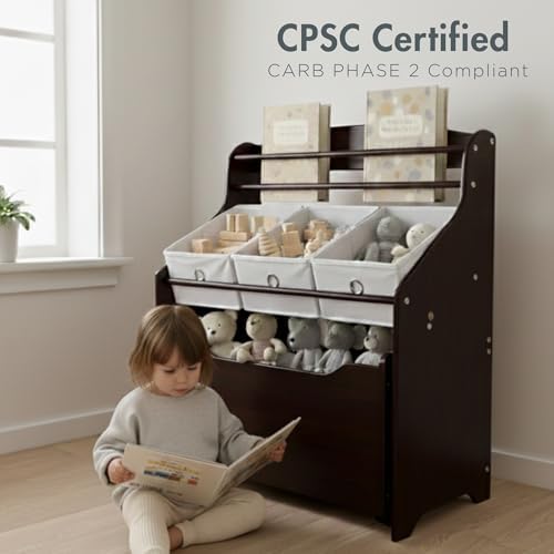 Humble Crew 3 in 1 Kids Bookshelf, Toy Organizer and Rolling Toy Box, Wood - Image 4
