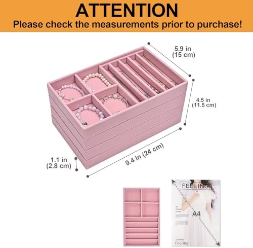 ProCase Stackable Jewelry Organizer Trays for Drawers, Jewelry Drawer Inserts Container Display Case Storage for Earring Necklace Rings Bracelet with Removable Dividers -Dustypink, 4 Layers - Image 2
