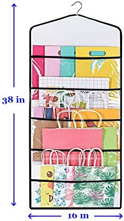 ProPik Hanging Double Sided Gift Bag Storage Organizer with Multiple Front and Back Pockets Organize Your Gift Wrap, Tissue Paper, and Paper Bags 38 x 16 Inch PVC (Black) - Image 4
