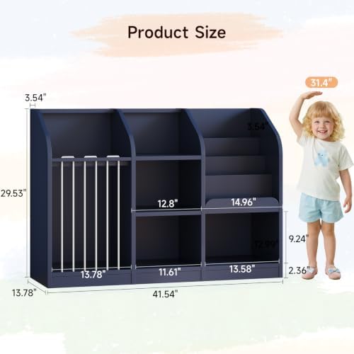 ONBRILL Toy Organizer with Bookshelf & Stuffed Animal Storage, Navy Blue - Image 2