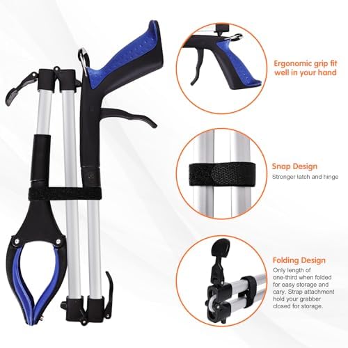 43" Grabber Reacher Tool for Seniors 2 Pack, Foldable Reacher Grabbers Pickup Stick with Anti-Slip 90° Rotating Jaw, 4" Wide Extended Claw with Magnet for Disabled, After Surgery Recovery - Image 6