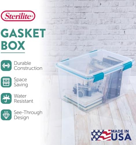 Sterilite 16-Pack Gasket Box, Weather-Resistant Storage Bins with Latching Lids, 54 Quart - Heavy-Duty Organizing Containers for Closet, Bathroom, and Office - Image 4