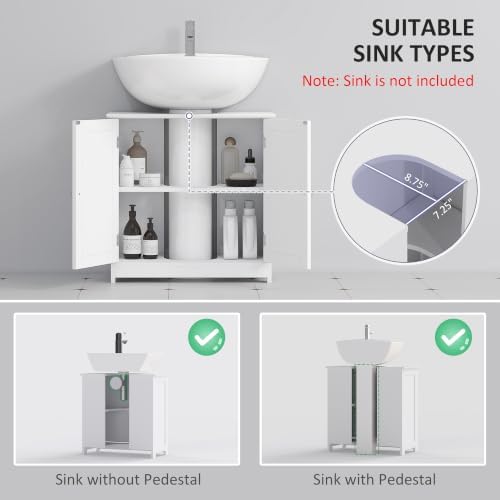 kleankin 23.5" Pedestal Sink Storage Cabinet with Adjustable Shelf White - Image 4