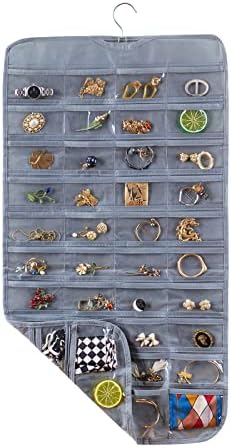 Bloss Hanging Jewelry Organizer With 80 Pockets Jewel Hanger For Jewelry Earring Storage Hanging Pocket Organizers Earring Holder Organizer for Mothers Day Gifts-Gray by Bloss