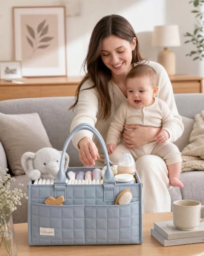 Baby Diaper Caddy Organizer, Portable Nursery Storage Basket with Handle - Image 5