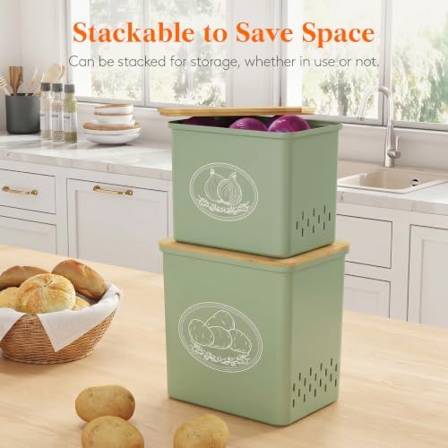 Lifewit Plastic Potato and Onion Storage Bin Box, Set of 2, Green - Image 4