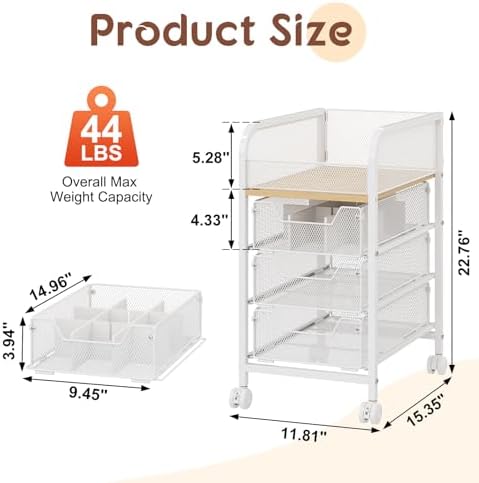 Hongtamoya Rolling Makeup Cart Organizer with 3 Drawers, Narrow Floor Skincare Organizers, Cosmetics Display Cases Vanity Organizer for Skin Care Nail Polish Perfume Makeup Brush, White - Image 6