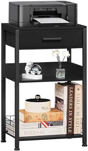 Lerliuo Printer Stand with Storage,3 Tier Home Office Organizer with Fabric Drawer,Industrial Style Printer Table for Printer, Scanner, Paper and Office Supplies by Lerliuo