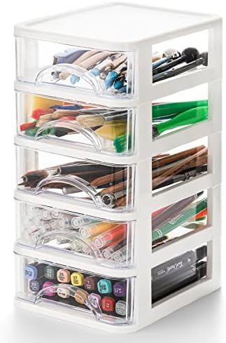 Hedume Desktop Drawer, Clear 5 Drawer Desktop Storage Unit, White Frame with Clear Drawers, Drawer Unit - Image 4