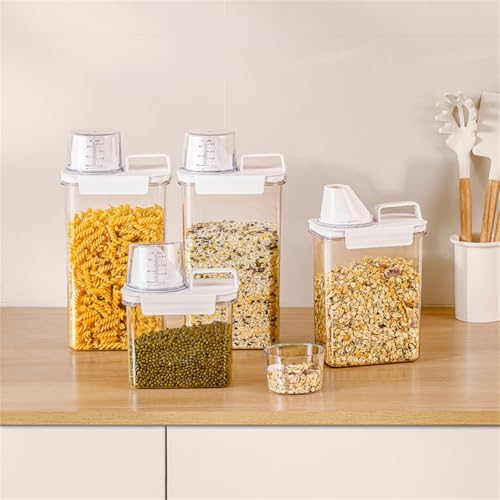 2Pcs Rice Dispenser Storage Containers, 1.8L Small Rice Bucket with Measuring Cup & Pour Spout, Kitchen Plastic Airtight Container for Cereal, Grain, Flour, Sugar, Oatmeal, Dry Pet Dog Food - Image 6