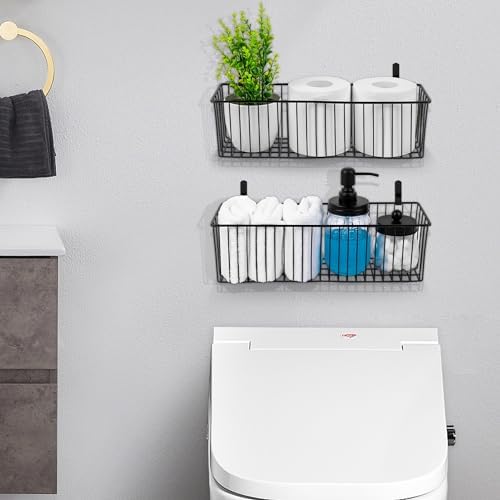 Toilet Paper Basket ( 1 Pack) - Black Wire Basket Metal Basket for Bathroom farmhouse decor - Wire Storage Baskets for organizing toilet tank topper, countertop - Image 4