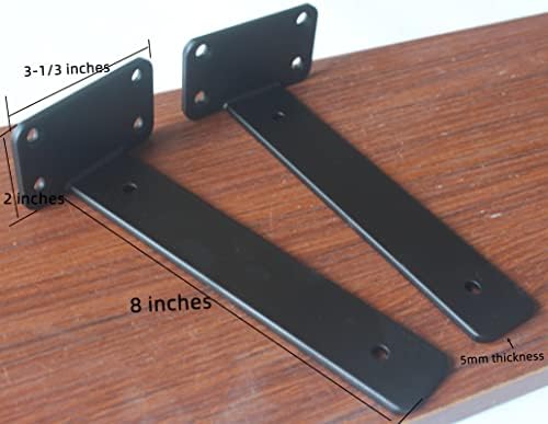 10 Pack - 8 inch Black Hidden L Shelf Bracket (1/5 Inch Thicked) Iron Floating Shelf Brackets Rustic Industrial Metal Brackets for Shelf Support - Image 2