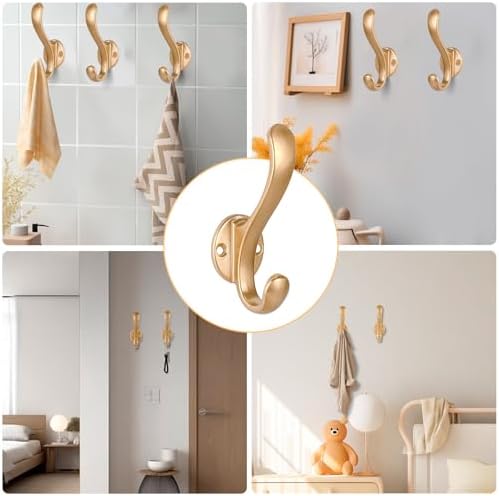 8 Pack Coat Hooks Wall Mount Heavy Duty Utility Retro Double Hooks for Hanging Coats,Hat, Towel, Key, Robe, Scarf, Bag, Cap (Gold) - Image 5