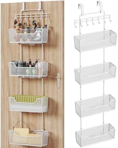 HapiRm Over Door Organizer Storage - Hanging Door Organizer with 4 Metal Large Capacity Baskets and Adjustable Coat Hook for Bathroom Bedroom Kitchen Pantry Closet Cabinet by HapiRm
