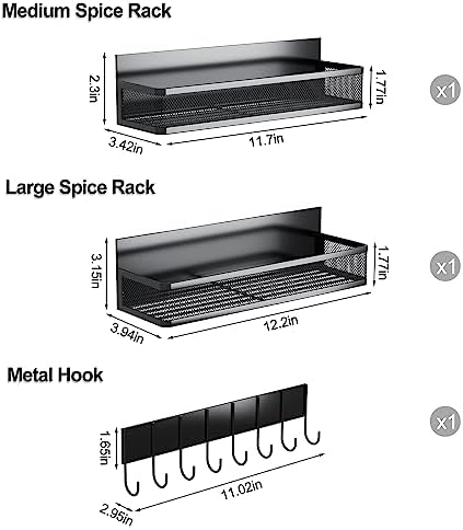 Aufworld Magnetic Spice Rack for Refrigerator, 3 Pack Magnetic Shelf, Moveable Fridge Organizer with 8-Hook Rack, Seasoning Organizer for Kitchen - Image 2