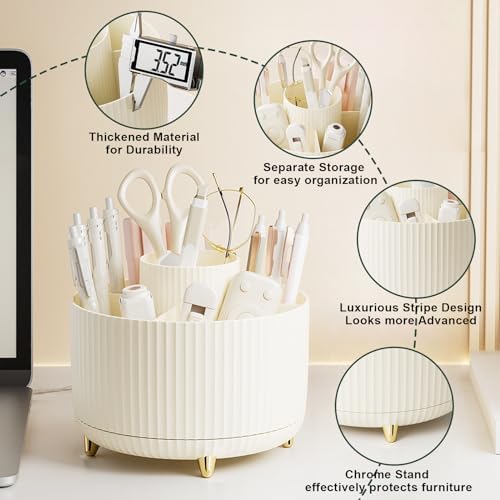 Diesisa Makeup Brush Holder Organizer,360° Rotating Makeup Brush Organizer,5 Slot Make up Brushes Cup for Cosmetics, Nail Polish, Art Supply, Bathroom Vanity Desktop Organizer - Cream - Image 4