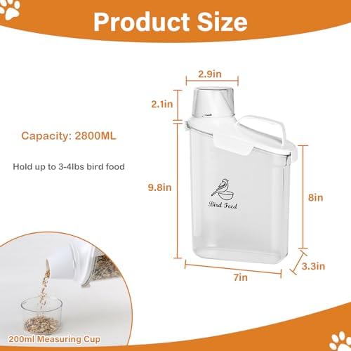 Bird Seed Storage Container Portable-3 Qt/2.8 L Clear Pet Food Container-with Measuring Cup/Lid,Airtight Wild Bird Seed Dispenser for Storing Sunflower Seed|Squirrel proof|BPA Free-White - Image 6