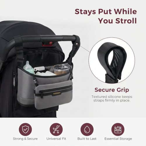 Momcozy Universal Stroller Organizer, Slim Stroller Caddy with 2 Insulated Cup Holders, Non-Slip Silicone Straps, Detachable Mini Pouch, Dense-Weave Parent Console for UPPAbaby, Doona, Graco & More - Image 3