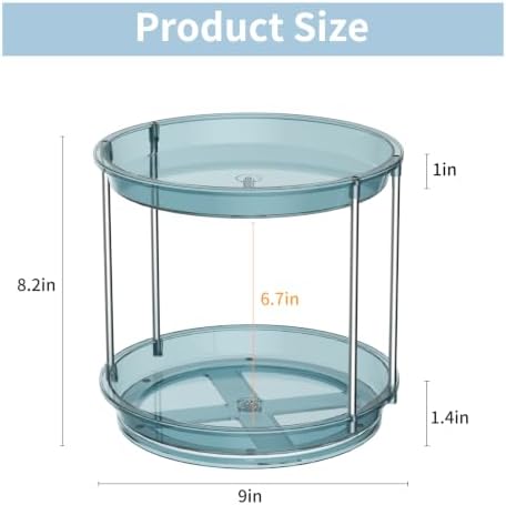 Rotating Makeup Organizer, Perfume Skincare Holder, 2 Tier 9 Inch, Blue - Image 3