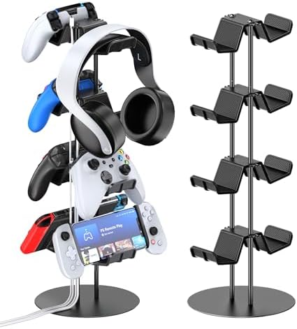 Kytok Controller Stand 4 Tiers with Cable Organizer for Desk, Universal Headphone Stand Compatible with Xbox PS5 PS4 Console Nintendo Switch, Headset Holder & Desk Mounts for 8 Packs Controller by Kytok