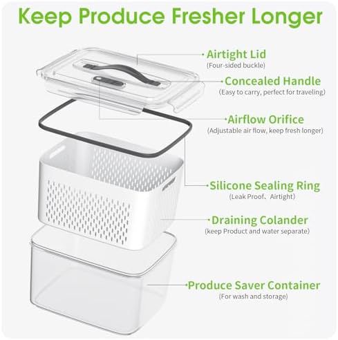 BOICHU Fruit Storage Containers for Fridge with Colander, Vent, Handle Lids - Image 3