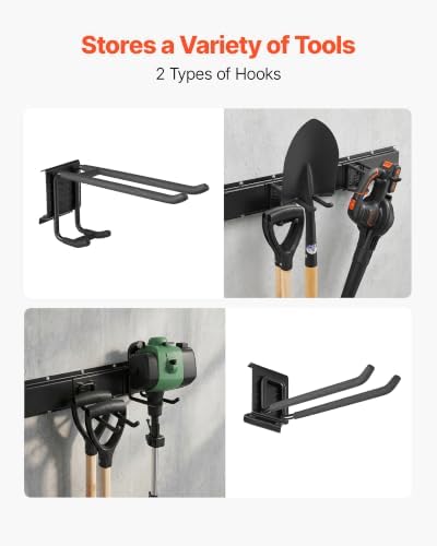 VEVOR Garage Tool Organizer 33 Inch 400 lbs Wall Mount Garden Tool Rack, Heavy Duty Garage Hanging Storage Rack Organization with 2 Rails and 5 Adjustable Hooks, for Yard Tools, Shovel, Rake, Shed - Image 3