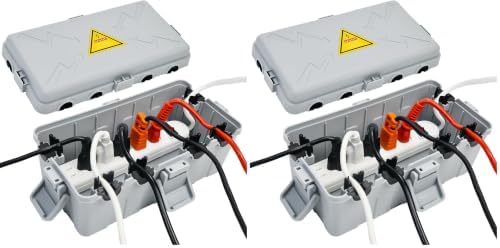 Hrensaw Medium Outdoor Electrical Box(10.6x5.5x4.5inch),Weatherproof Connection Box w/6 Cable Entry,IP54 Waterproof Extension Cord Cover Protect Power Strip,Timer,Plug,Holiday Lights,Grey (Pack of 2) by Hrensaw