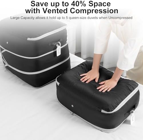 Comforter Storage Bag - Large Capacity Blanket Storage Bags 3-Layer Ultra Space Saving Self Compression Organizer, Washable Compression Bags for Storage Comforter Blanket, 8-Pack, Black - Image 3