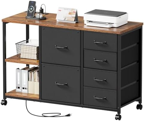 Maihail 6 Drawer File Cabinet with Charging Station and Open Storage Shelf by Maihail