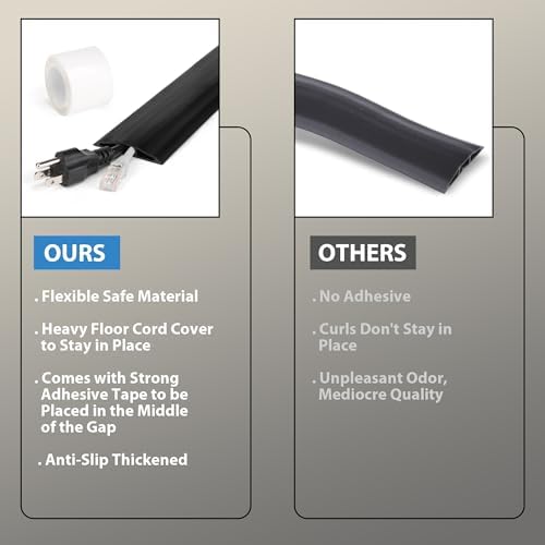 4FT Cord Hider Floor - Grey Floor Cable Hider, Wire Covers for Cords Prevent Cable Trips, Floor Cord Cover, Power Cable Management Cord Protector, Cable Cover Channel 0.6" (W) x 0.31" (H) - Image 3