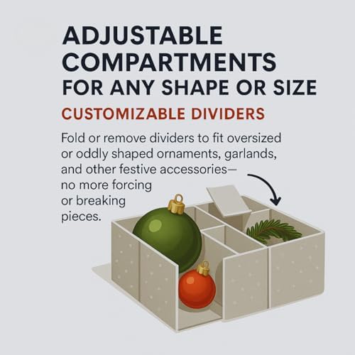 Jumbl Christmas Ornament Storage Box with Dividers – Holds Up to 112 Ornaments, Adjustable Compartments – Stackable Holiday Storage Container with Zipper Closure & Handles - Image 4