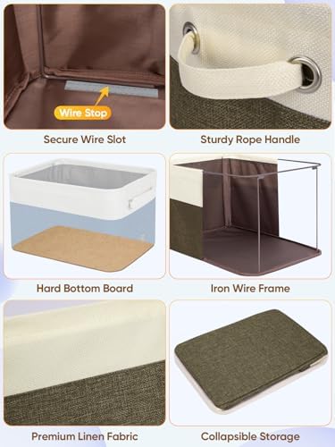 BALEINE 3 Pack Fabric Closet Storage Bins for Shelves, Linen Closet Organizers and Storage, Decorative Baskets for Organizing, Shelf, Clothes, Home, Office (Brown, 12"x8"x8") - Image 6