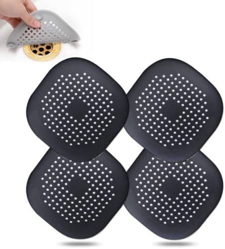 Bovinde Hair Drain Catcher,Square Cover for Shower 4 Pack (Jet Black) by Bovinde