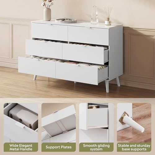 6-Drawer Moden TV Stand, White Tall TV Console Fits Up to 55" TV - Image 6