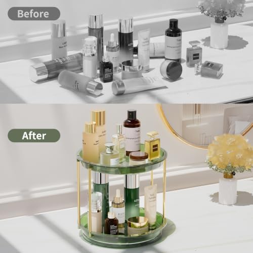 Rotating Makeup Organizer, Perfume Skincare Holder, 2 Tier 9 Inch, Green - Image 4