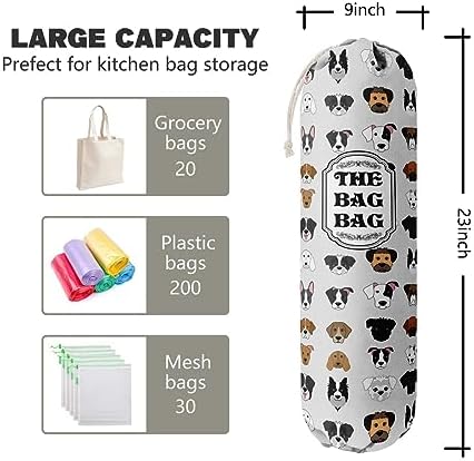 Grocery Bags Holder Organizer For Shopping Bags, Wall Mount Plastic Bags Storage Container Dispensers, Pet Lovers Home Kitchen Bags, The Bag Bag Grocery Bag Holder, Gifts For Women Dog Mom Dad (G-9) - Image 2