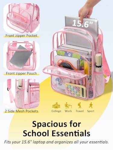 Heavy Duty Clear Backpack With TSA Lock, 18 Inch Large Clear Bookbag - Image 4
