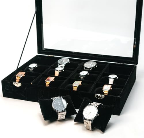Watch Box Organizer Bracelets Storage Display Case Holder, Black 12-Slots - Image 6