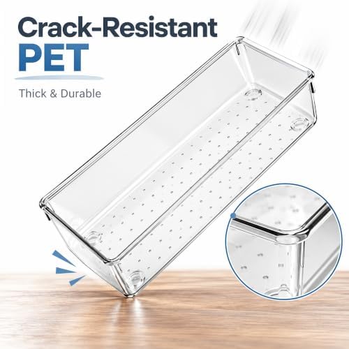 12 Pack Large Clear Drawer Organizer Trays, 3 Sizes, Non-Slip - Image 5