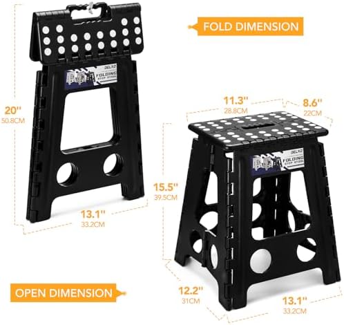 Delxo 16 Inch Folding Step Stool,Foldable Step Stool for Adults Black - Image 6