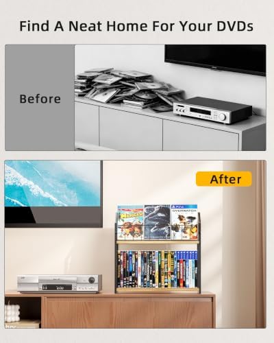 2-Tier DVD Storage Rack, DVD Rack & Video Game Shelf for Media Room-Natural - Image 7
