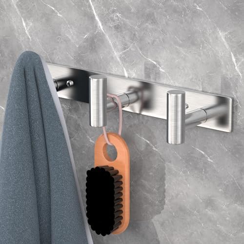 VAEHOLD Silvery Hat and Coat Wall Mount Rack - 3 Hooks for Robes, Bags, Keys, and Towels - Bathroom Towel Hanger Organizer (2 Pack) - Image 2