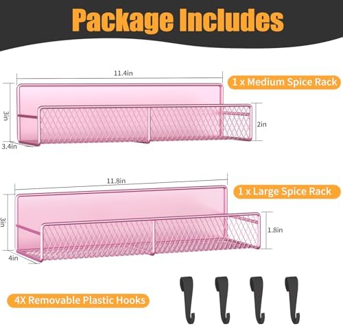 Magnetic Spice Rack for Refrigerator, 2 Pack Metal Magnetic Shelf Pink, Moveable Spice Organizer with Hooks, Super Magnetic Fridge Shelf for Kitchen Organization and Storage - Image 2