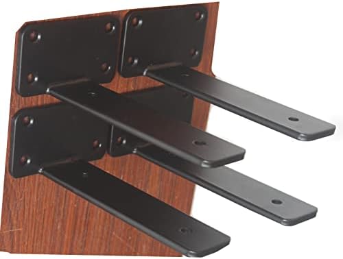 4 Pack - 6 inch Black Hidden L Shelf Bracket (1/5 Inch Thicked) Iron Floating Shelf Brackets Rustic Industrial Metal Brackets for Shelf Support by MHMYDZ