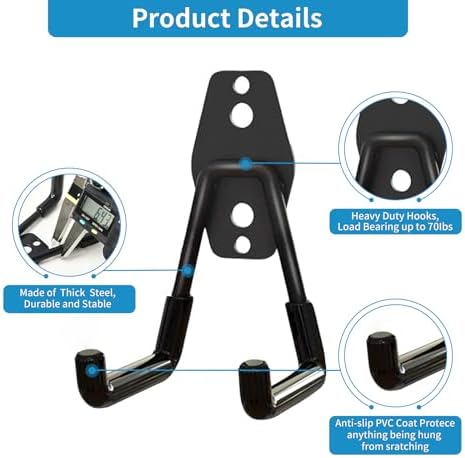 GeeWatom Garage Storage Utility Hooks，Garage Garden Tool Organizer，Steel Wall Mount Hooks, Garden Small U Hooks (6 Pack-Black) - Image 3