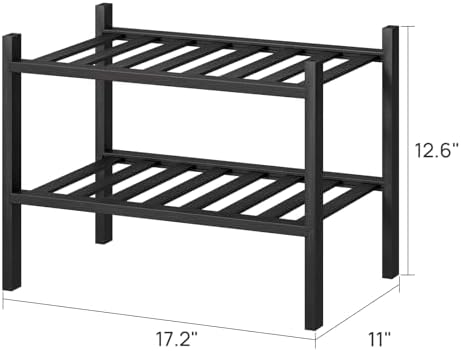 viewcare Black Small Shoe Rack for Entryway,2-Tier Bamboo Shoe Organizer for Hallway Closet, Free Standing Shoe Racks for Indoor Outdoor - Image 3