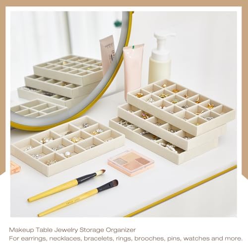 Junkin 12 Pcs Velvet Jewelry Organizer Tray, Stackable Storage - Image 4