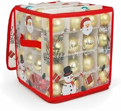 Christmas Ornament Storage Box, Christmas Tree Ornament Organizer, Hard Plastic Storage Container with Dividers, Clear Design Waterproof Case for 3" Seasons Balls (Red) by Unknown